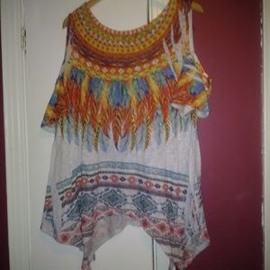 Tribal Print Cold Shoulder Top Size 3x